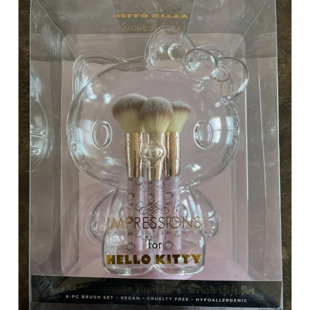 New Hello Kitty Makeup Vanity Brush Set Pink White (6)